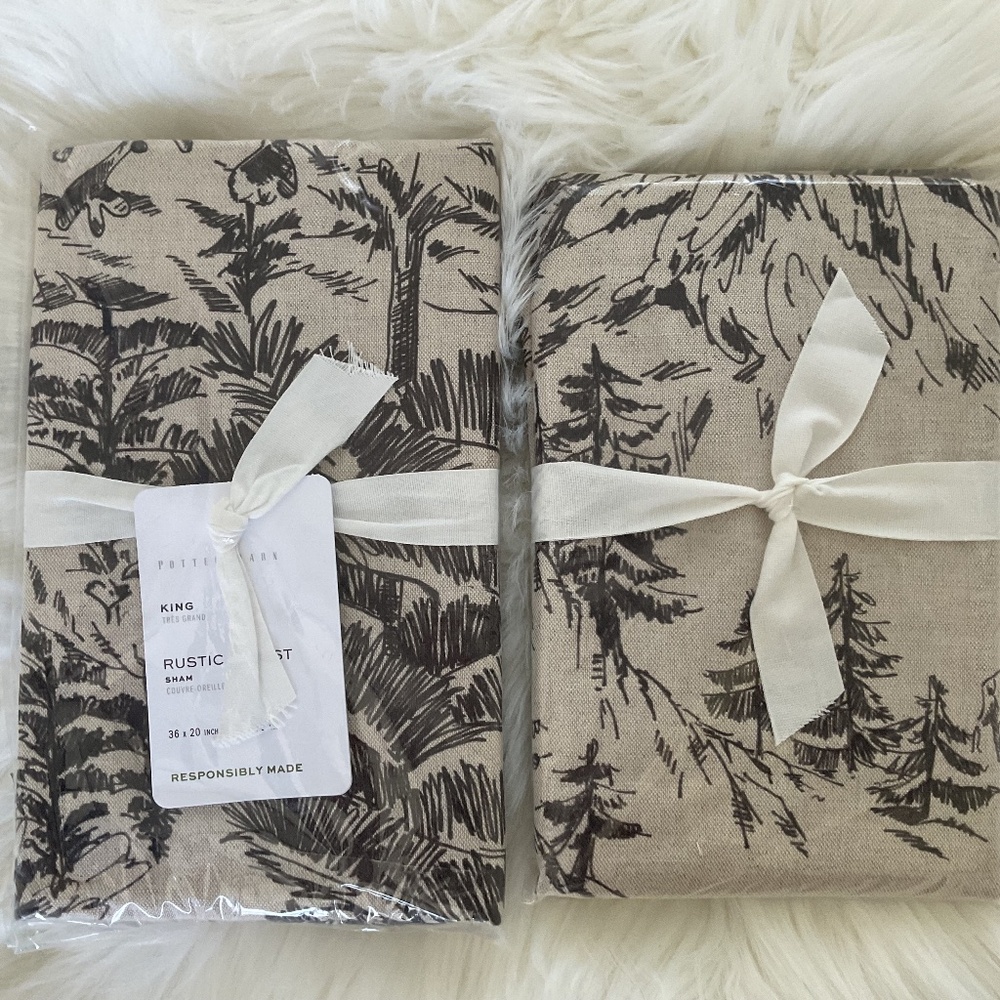 NWT Pottery Barn Rustic Forest Set of 2 King Shams Deer Woodland Cabin Nature